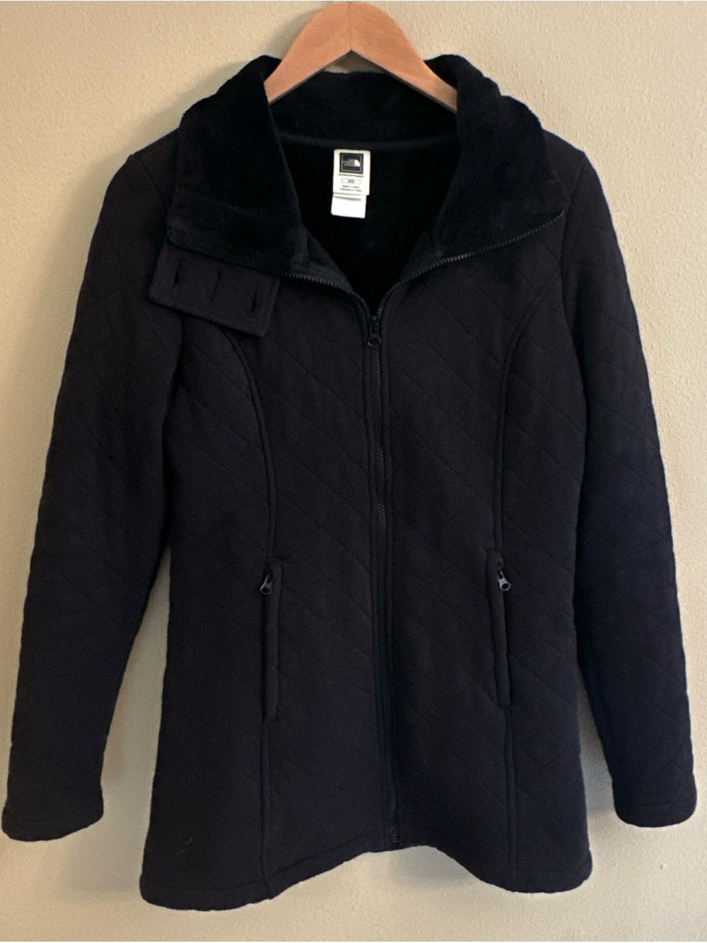 The North Face Womens Jacket Medium Black Caroluna Quilted Fleece Lined Coat